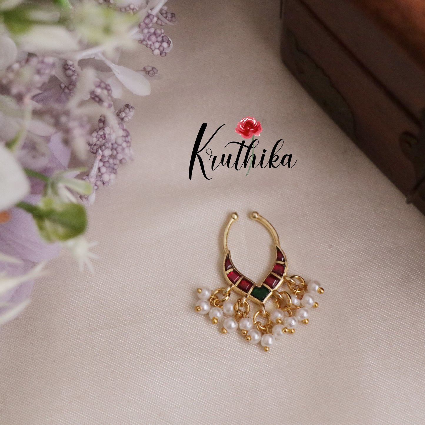 Elegant Jadau Septum Nose Ring- No Piercing Required N37 (Available in 7 Colours)