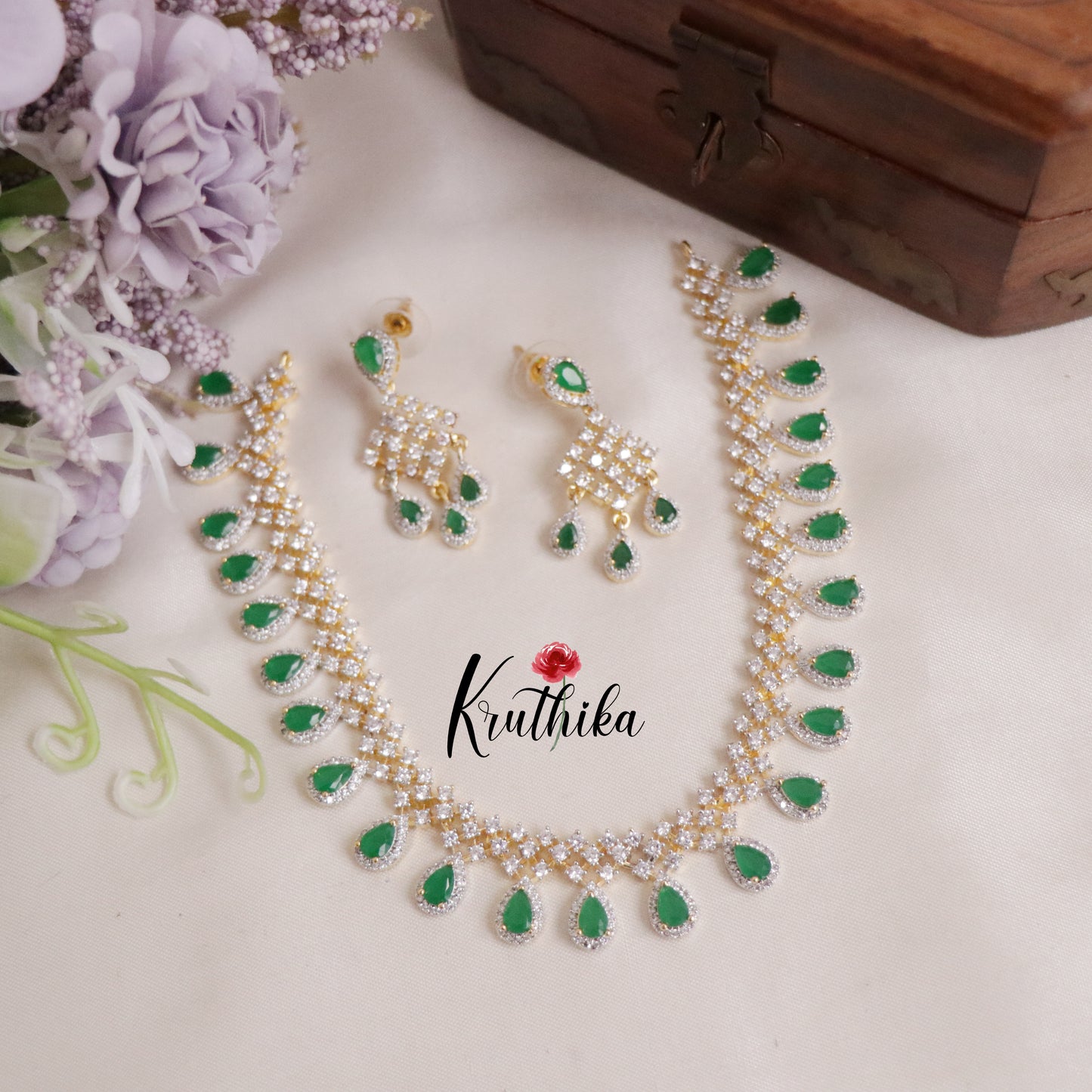 Elegant Sparking CZ Dreamy Dew Necklace Set NC2137 (Available in 3 Colours)