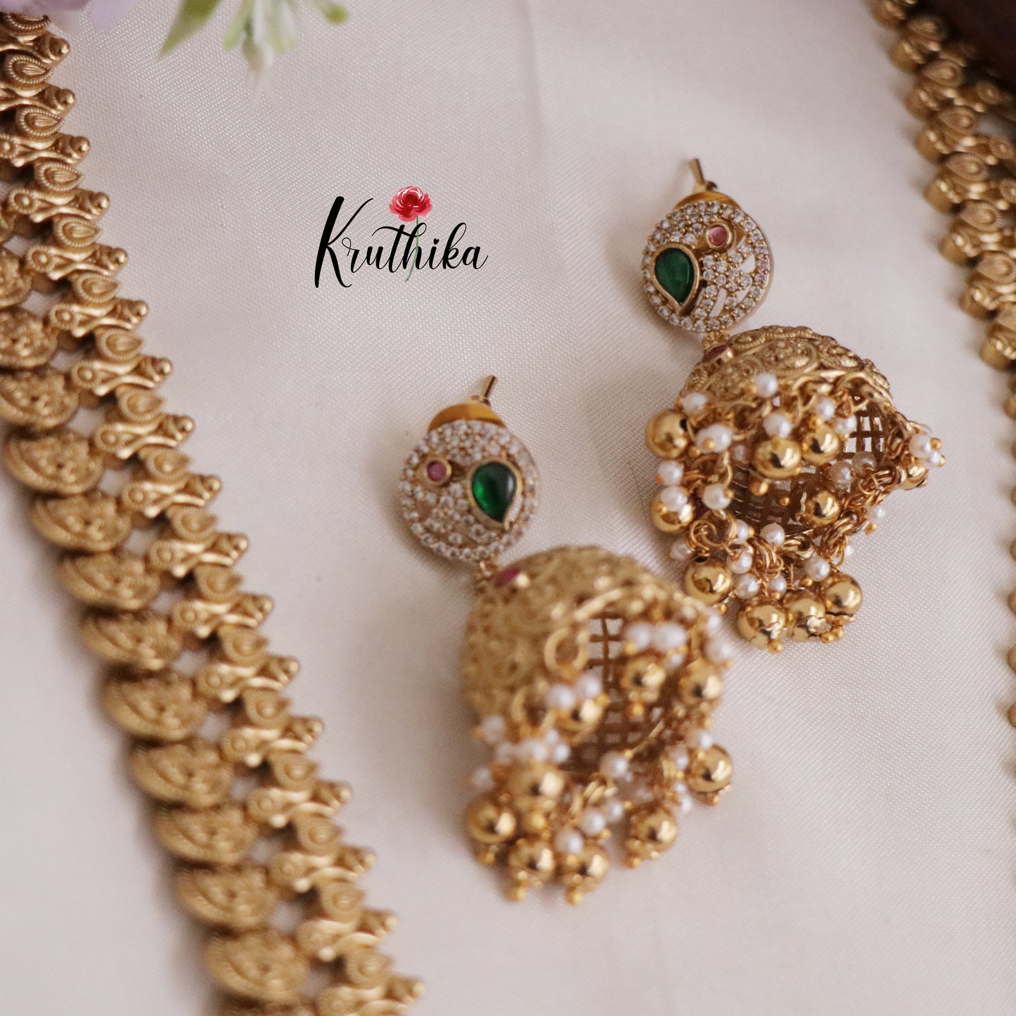 Grand Jadau Pendant Kasu Haaram with Golden Beads LH1922