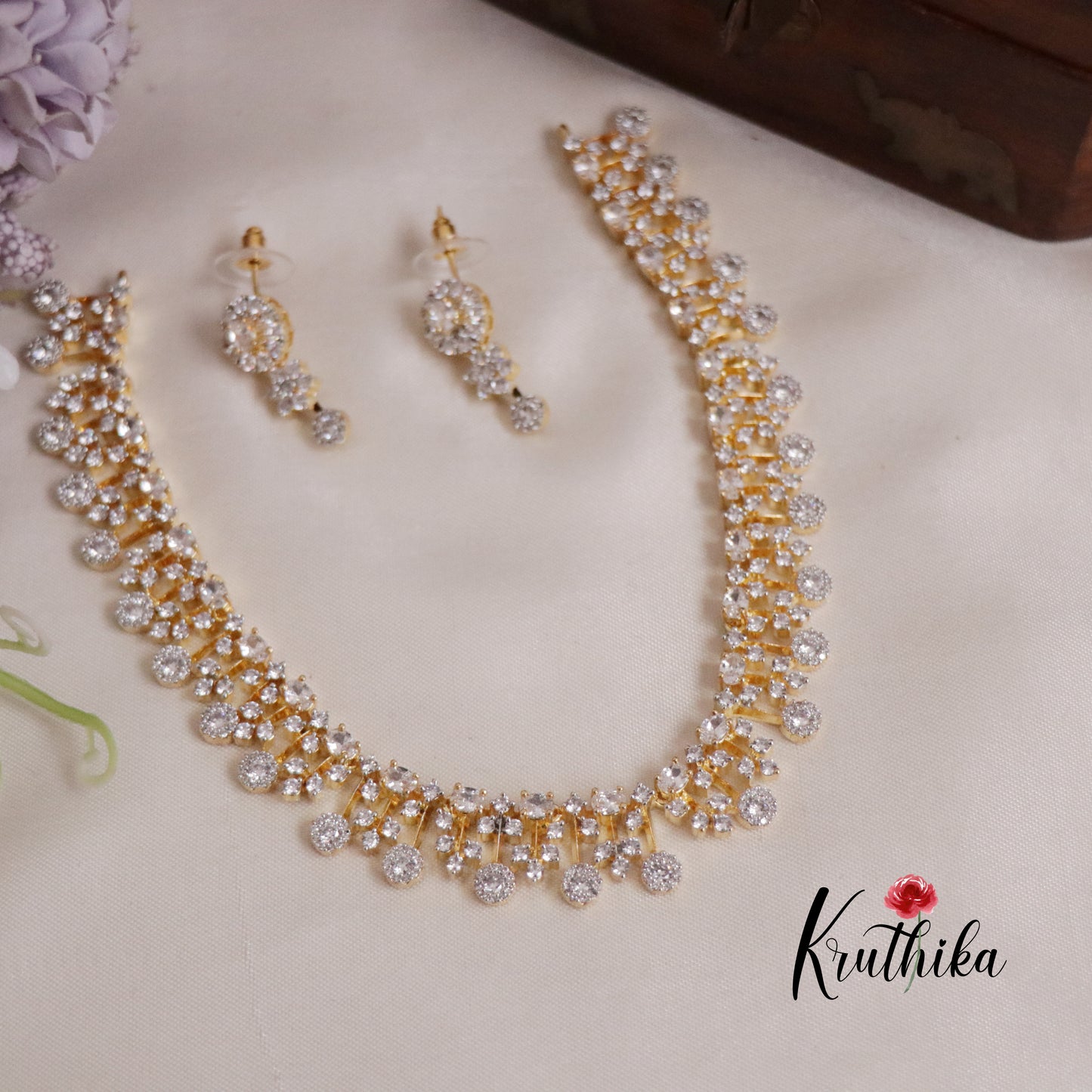 Beautiful Sparkling American Diamond Fringe CZ Necklace NC2136 (Available in 4 Colours)