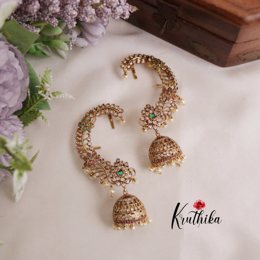 Premium Floral Crescent Earcuff with Jhumkas E577 (Available in 2 Colours)
