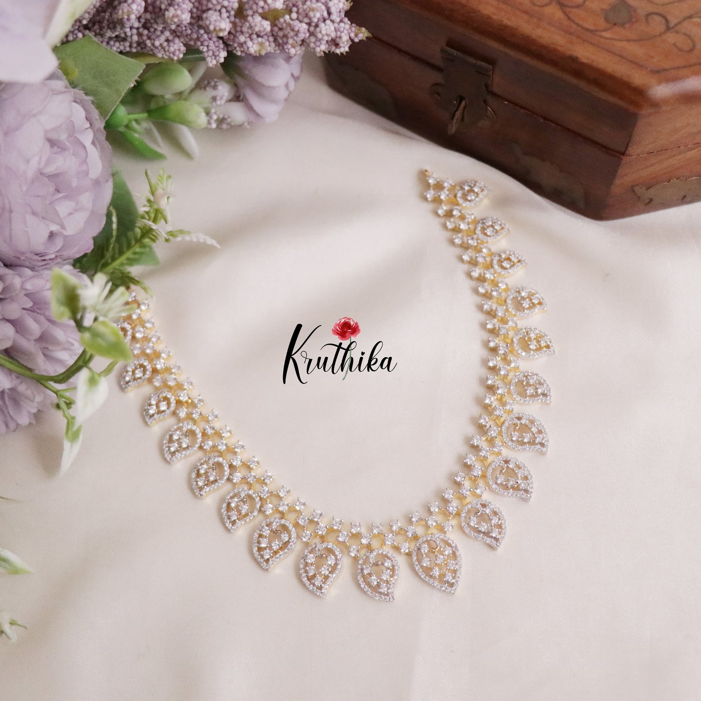 Trendy CZ Sparkling Leaf Dazzle Drop Necklace Set NC2161