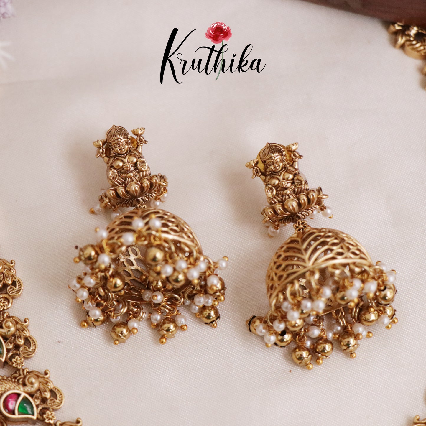 Beautiful Traditional Temple Lakshmi Necklace with Jadau Stones NC2100 (Available in 2 Beads)