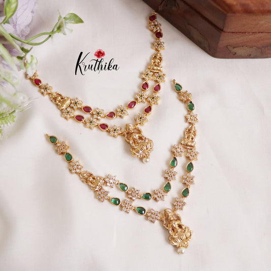 Simple AD Two Layer Lakshmi Pendant Necklace NC2195 (Available in 2 Colours)
