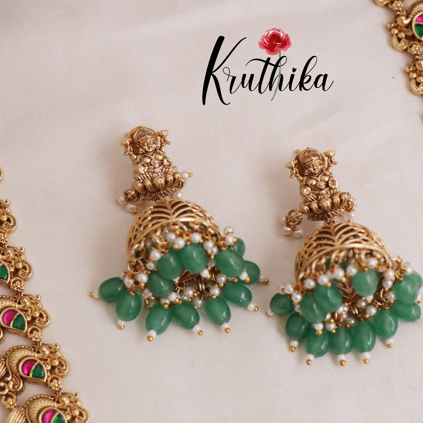 Beautiful Traditional Temple Lakshmi Haaram with Jadau Stones NC2101 (Available in 2 Beads)