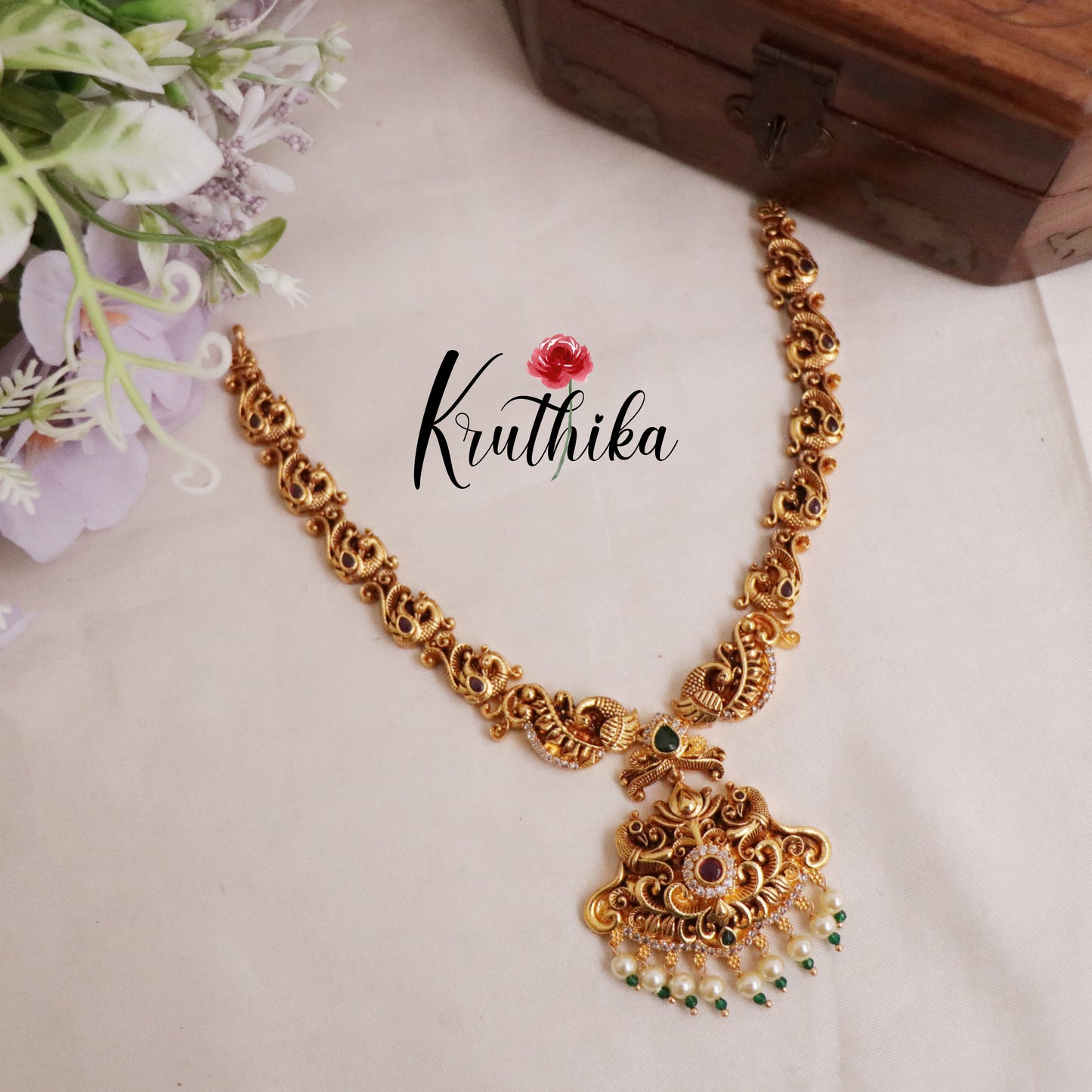Beautiful Peacock Design Multi Stone Necklace Set NC2104