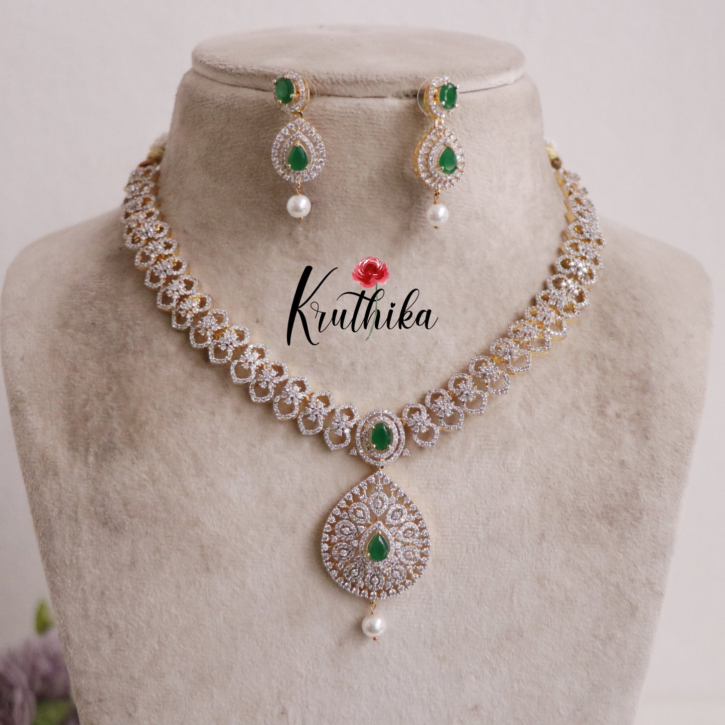 Elegant CZ Sparking Starlight Orchid with Pearl Drops Necklace NC2147 (Available In 3 Colours)