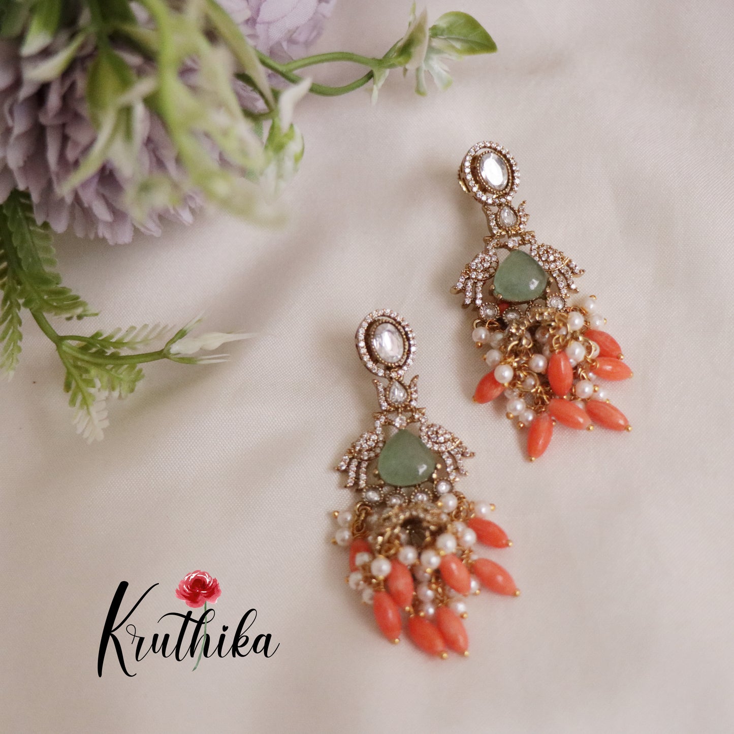 Luxury Peacock Mossiante Necklace with Peach Coral Beads NC2156