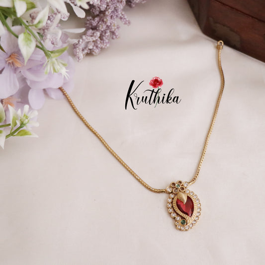 Trendy Ruby Leaf Pendant Chain Set NC2181