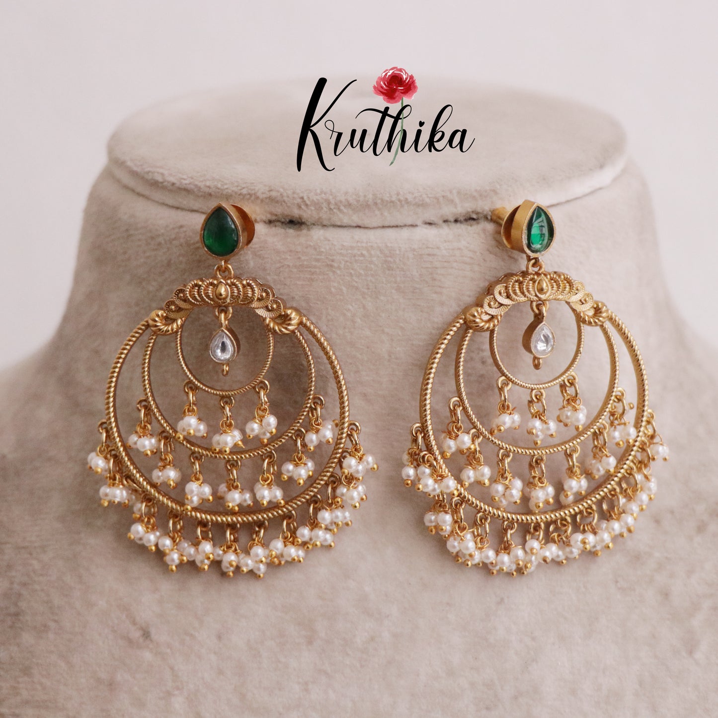 Trendy Pearl Cascade Chandbali Earring E462 (Available in 4 Colours)