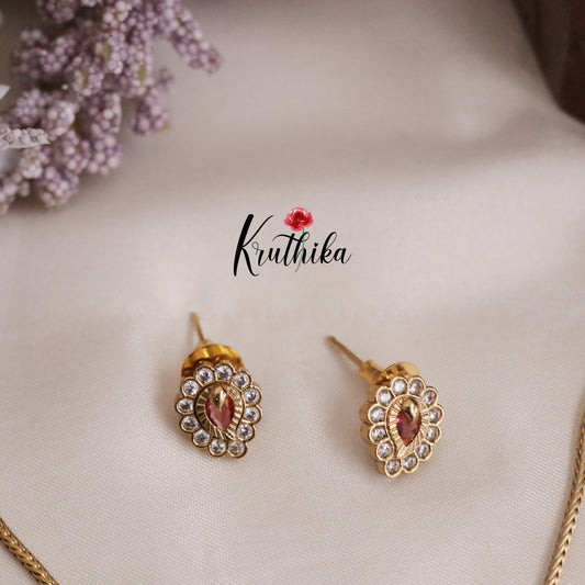 Trendy Ruby Leaf Pendant Chain Set NC2181