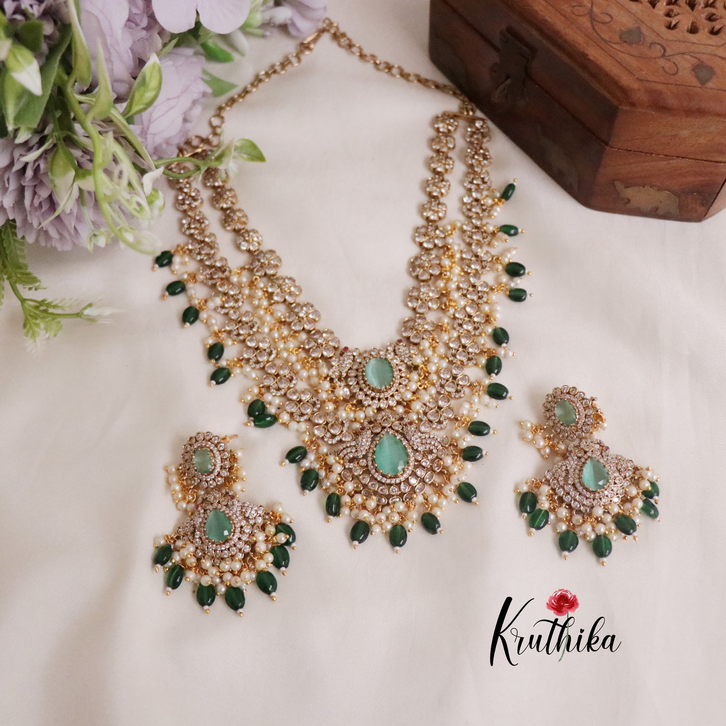 Beautiful AD Peacock Two Layer Victorian Necklace NC1482 (Available in 3 Colours)