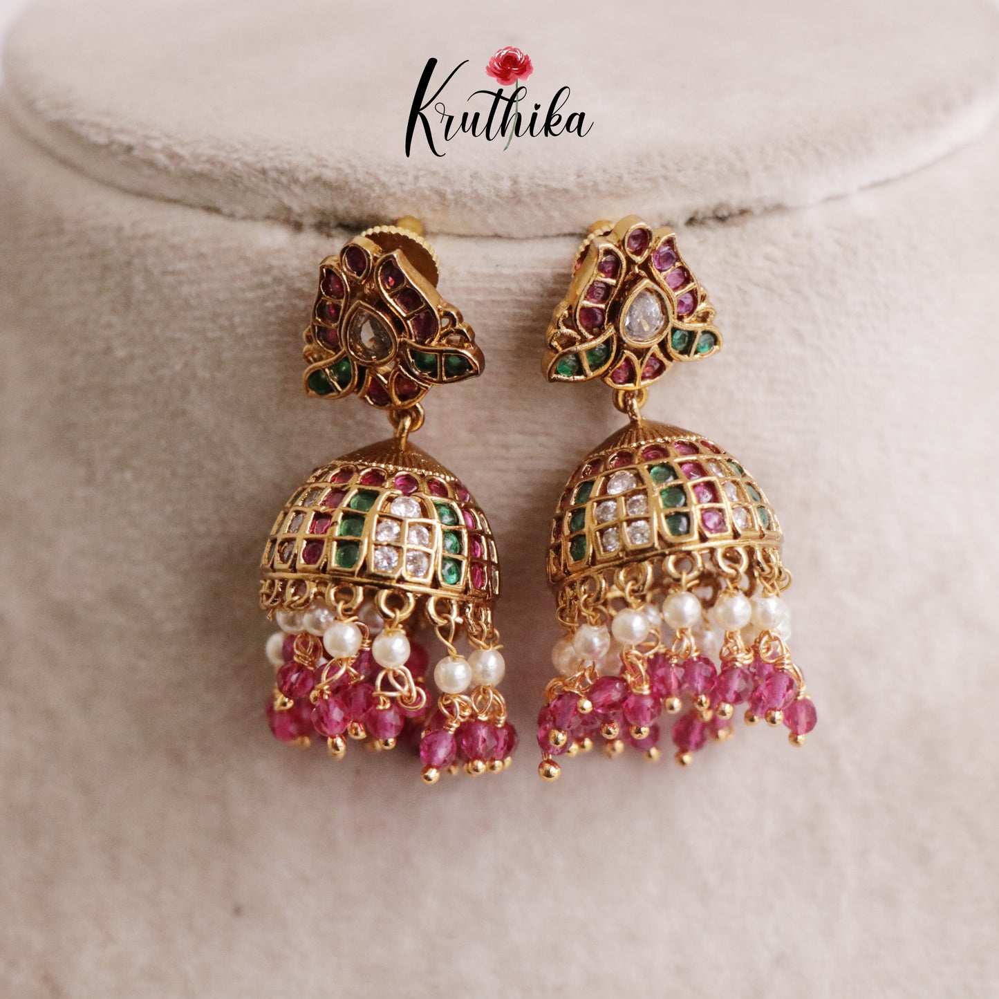 Beautiful Kemp Lotus Design with Ruby Beads Drops E475