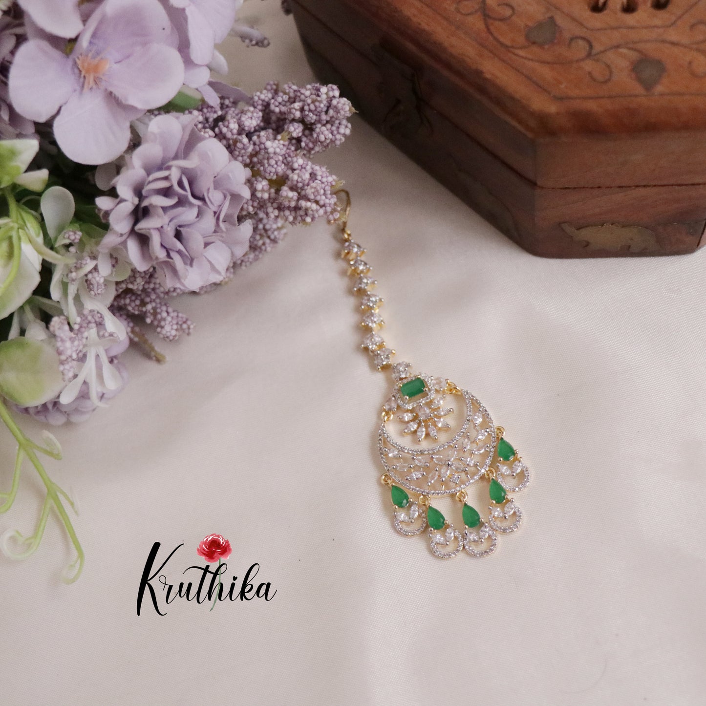 Royal Sparking CZ Blossom with Dewdrop Maang Tikka MT255 (Available in 3 Colours)