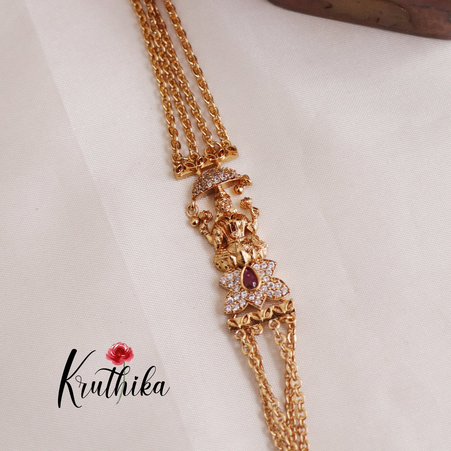 Pretty Multi Layer Ruby Lakshmi Vintage Chandra Haaram with Side AD Pendant LH1907