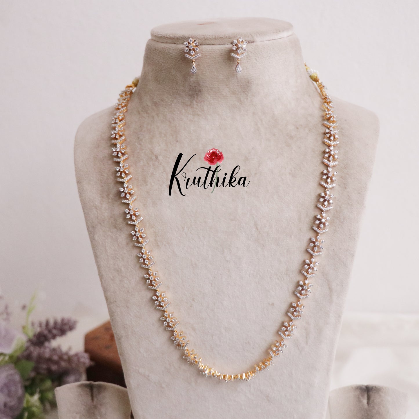 Beautiful CZ Sparking Floral Blossom Long Chain Haaram LH1932