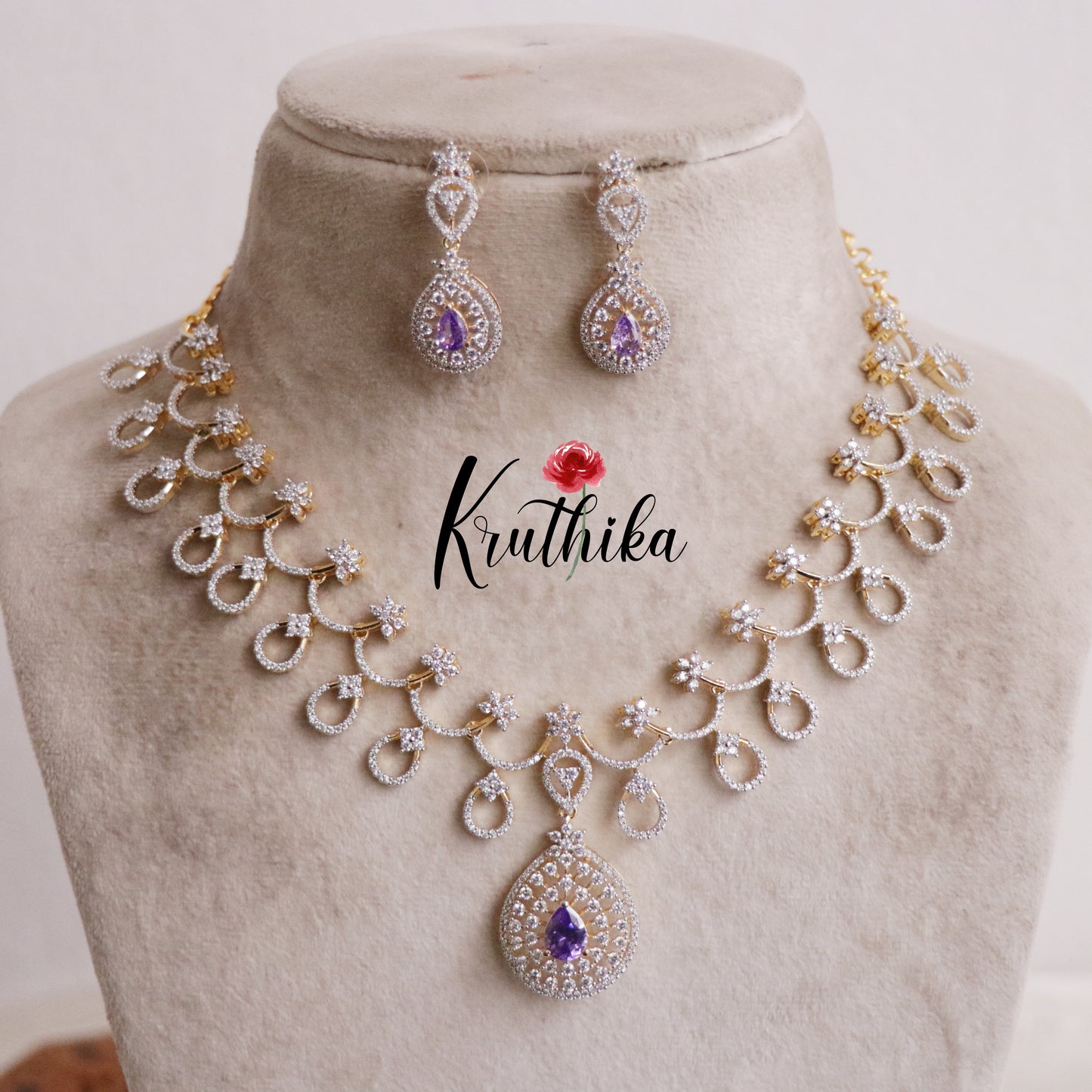 Beautiful Divine Sparkling CZ Necklace Set NC2140 (Available in 3 Colours)