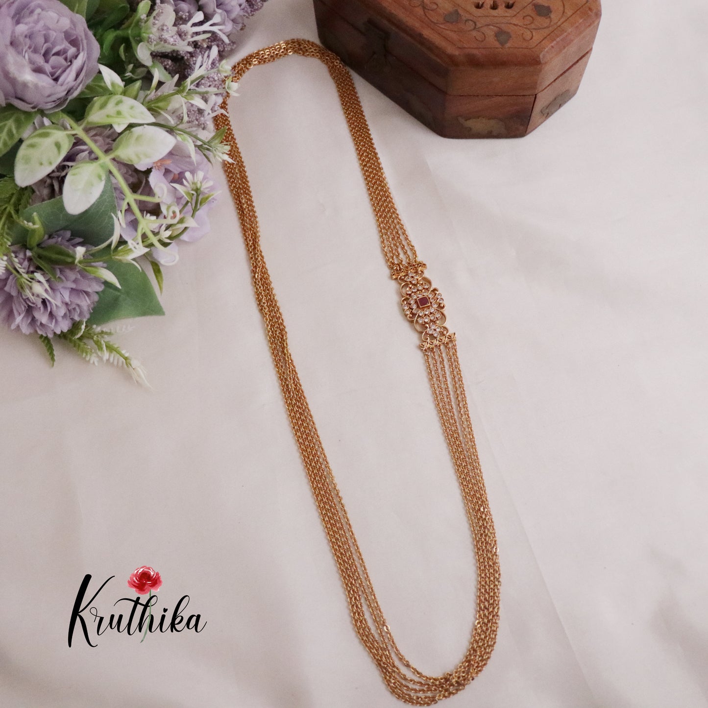 Trendy multi Layer Chandra Haaram Ruby with AD Pendant LH1905