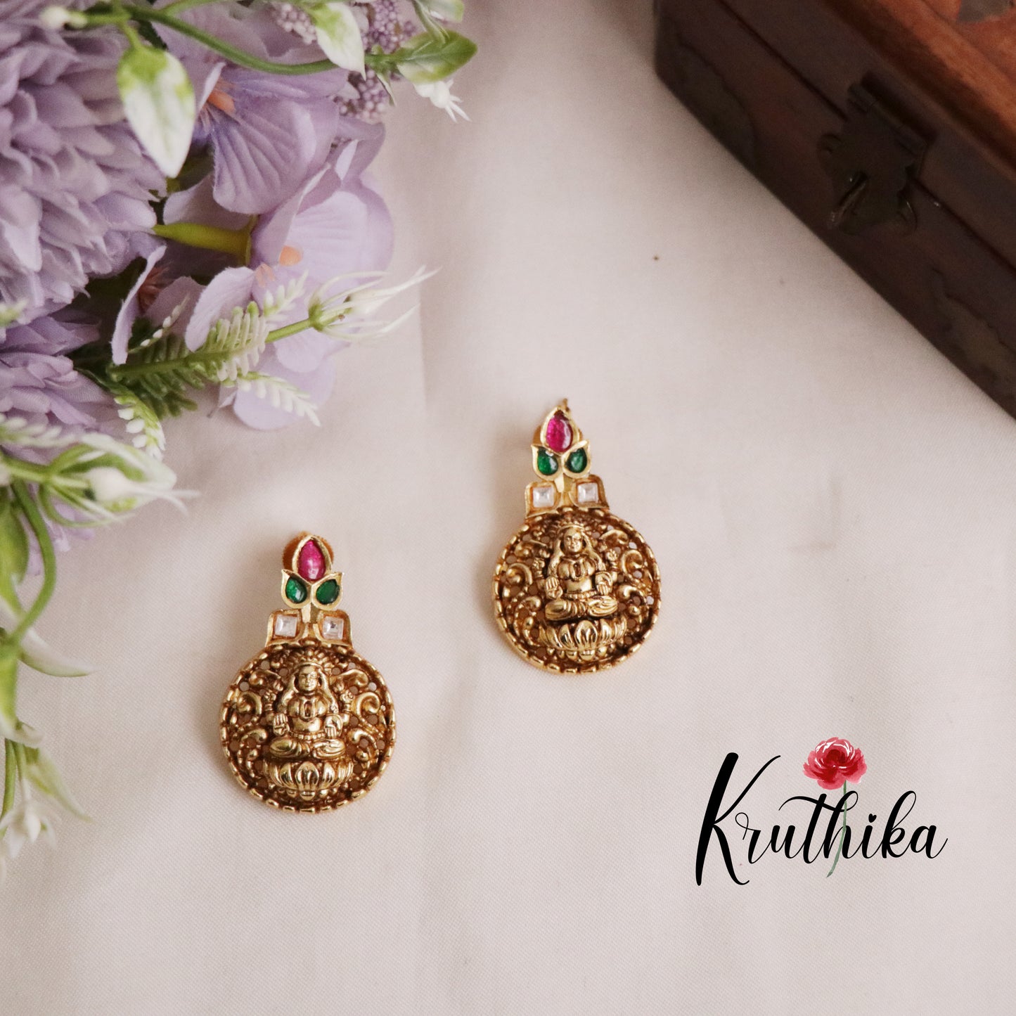 Trendy Multi Stone Temple Lakshmi Pendant Set PS18