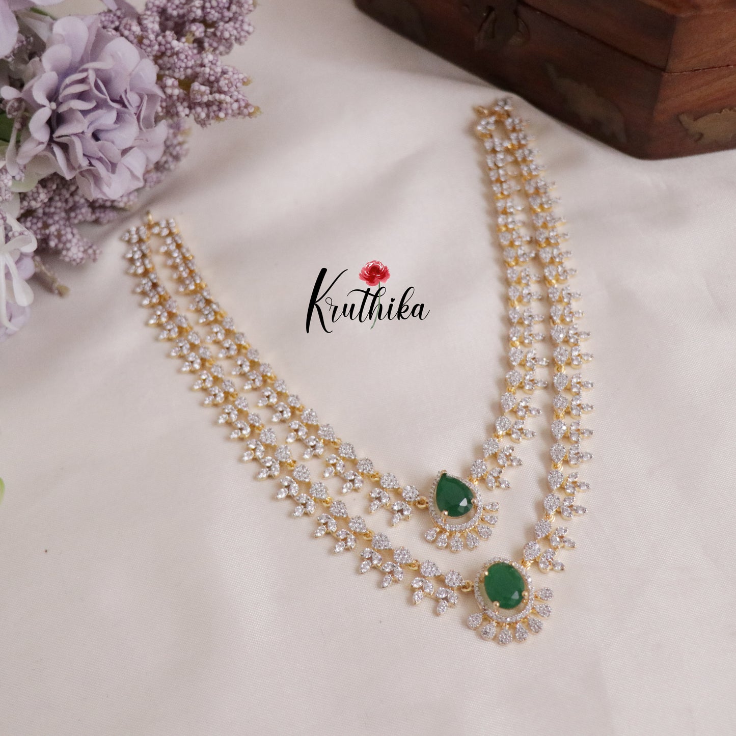 Trendy Sparking Double Layer CZ Necklace Set NC2136 (Available in 4 Colours)