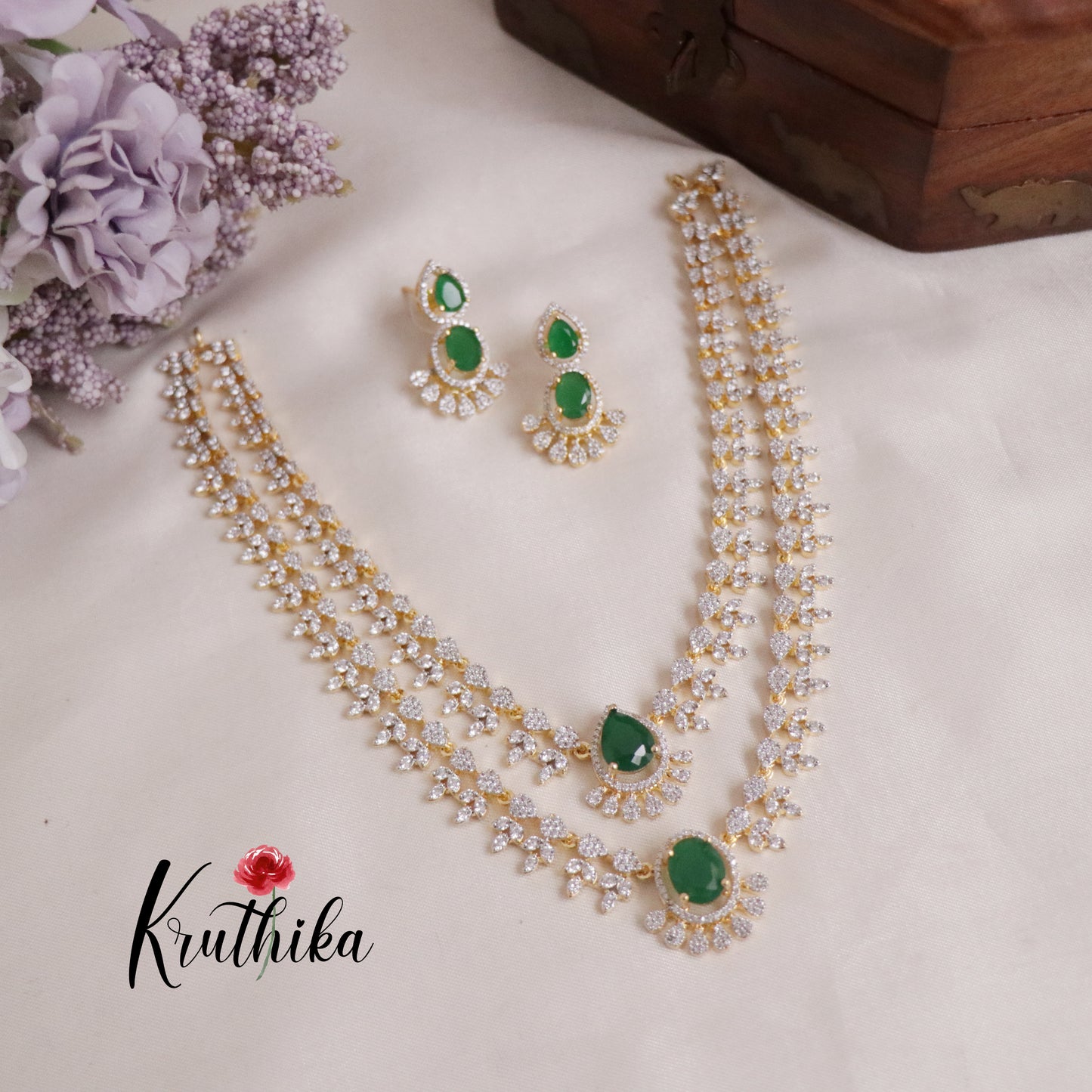 Trendy Sparking Double Layer CZ Necklace Set NC2136 (Available in 4 Colours)