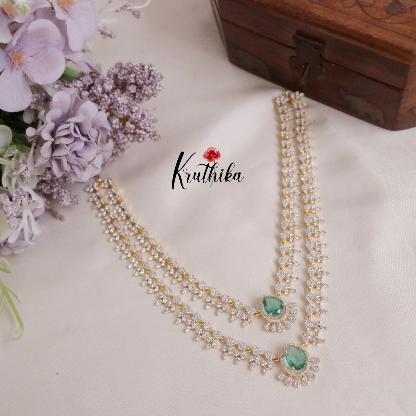 Trendy Sparking Double Layer CZ Necklace Set NC2136 (Available in 4 Colours)