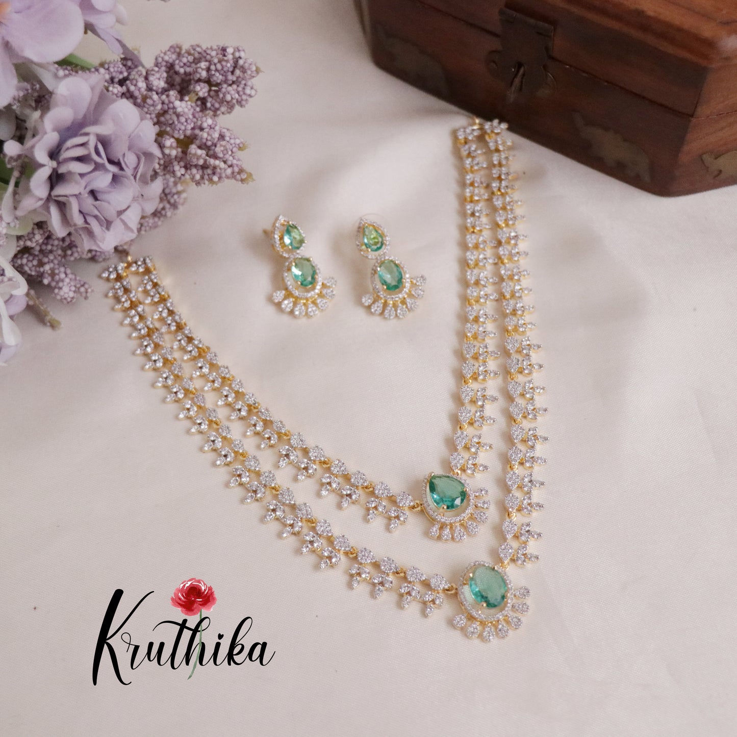 Trendy Sparking Double Layer CZ Necklace Set NC2136 (Available in 4 Colours)