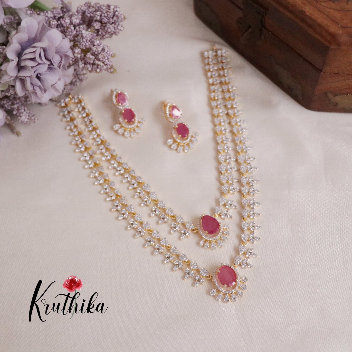 Trendy Sparking Double Layer CZ Necklace Set NC2136 (Available in 4 Colours)