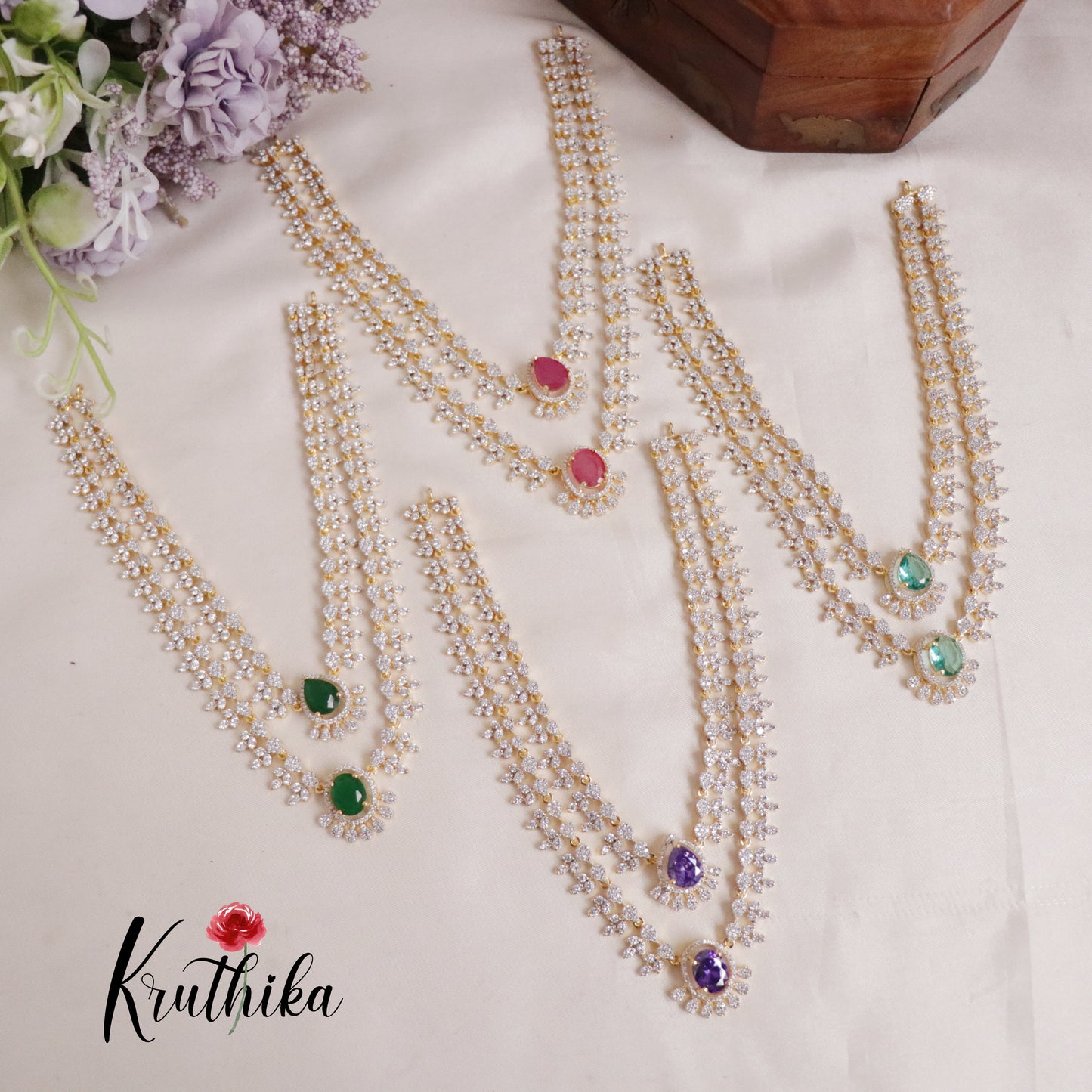 Trendy Sparking Double Layer CZ Necklace Set NC2136 (Available in 4 Colours)
