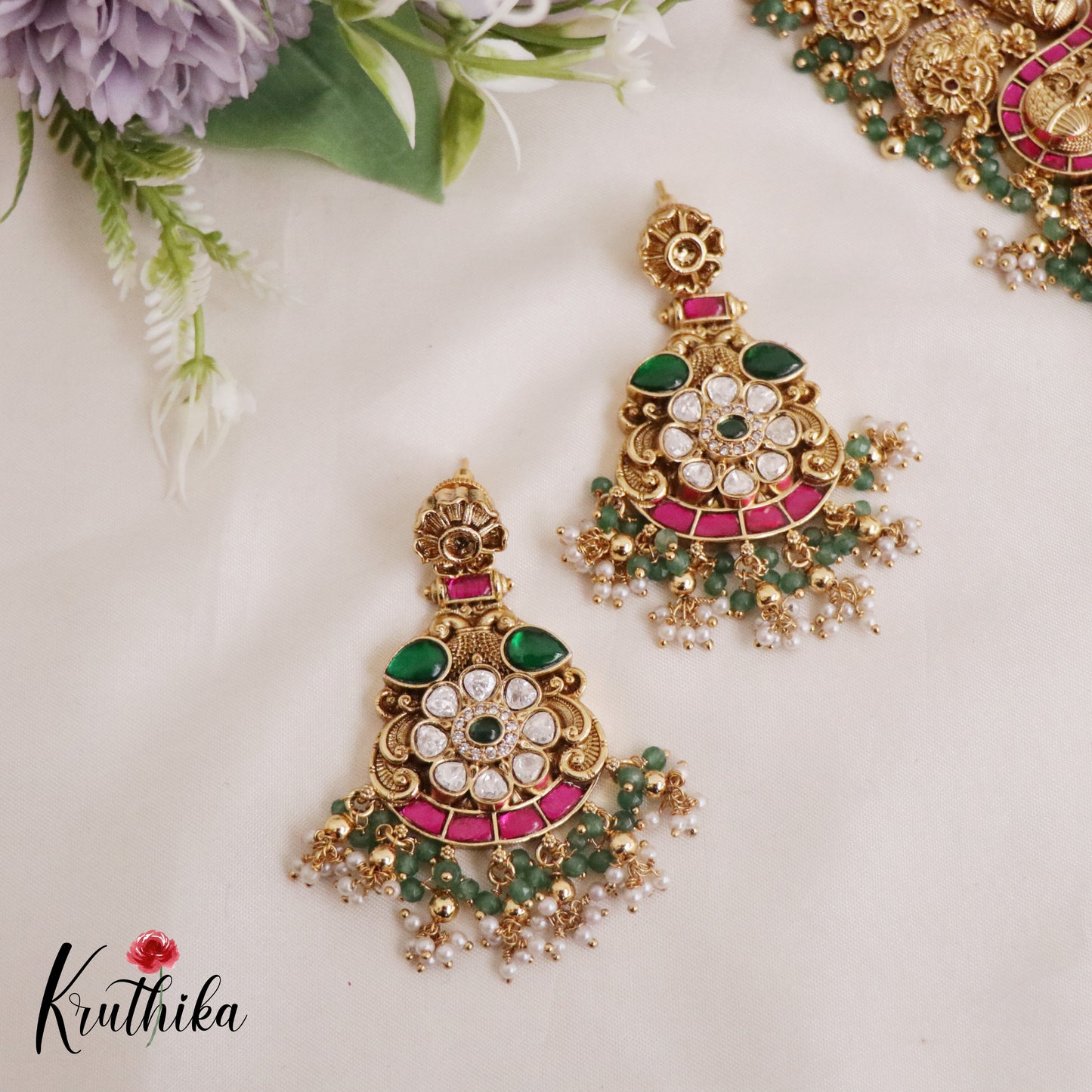 Elegant Bridal Peacock Jadau Necklace Set NC2117