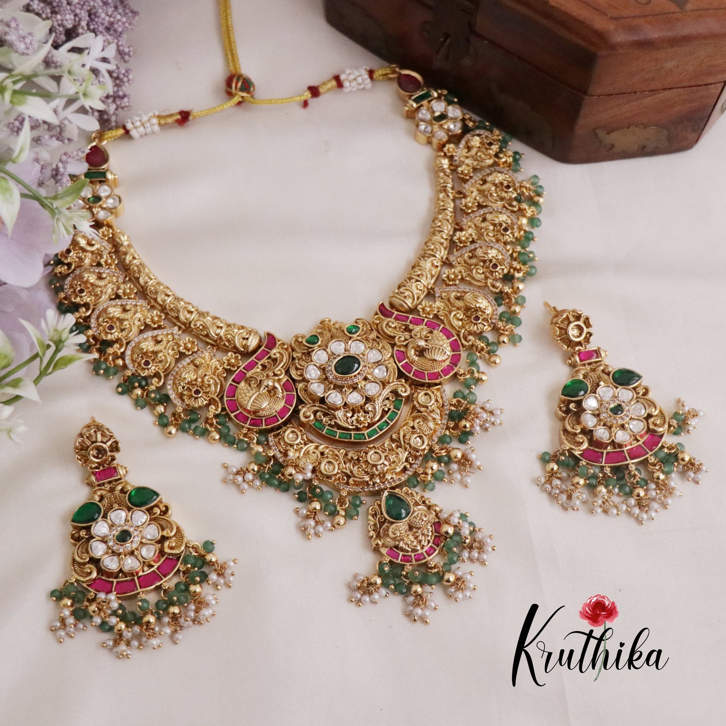 Elegant Bridal Peacock Jadau Necklace Set NC2117