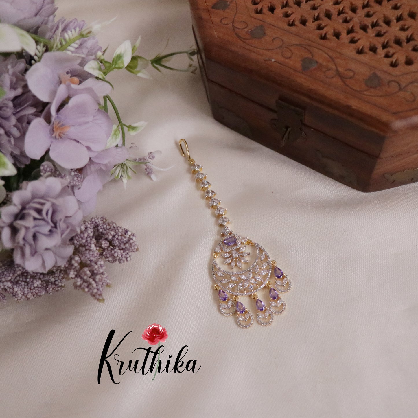 Royal Sparking CZ Blossom with Dewdrop Maang Tikka MT255 (Available in 3 Colours)