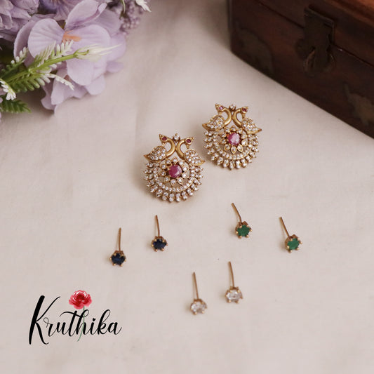 Beautiful Sparkling Elegance Peacock Changeable Stone Ear Studs E434