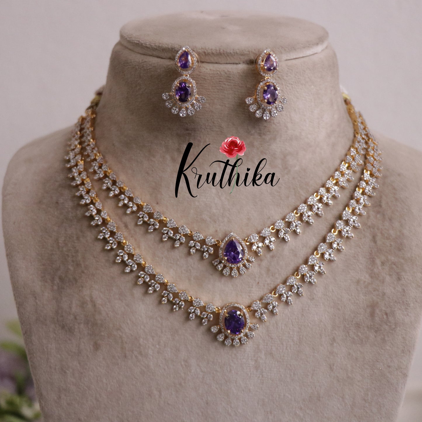 Trendy Sparking Double Layer CZ Necklace Set NC2136 (Available in 4 Colours)