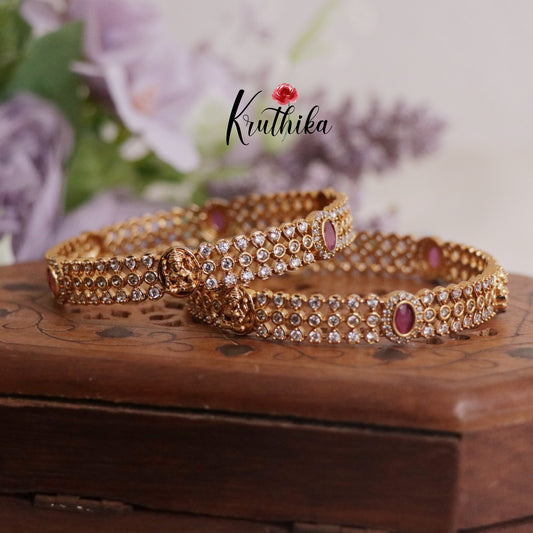 Elegant Lakshmi Motifs With Kemp Stone Bangles B378 (Set Of 2)