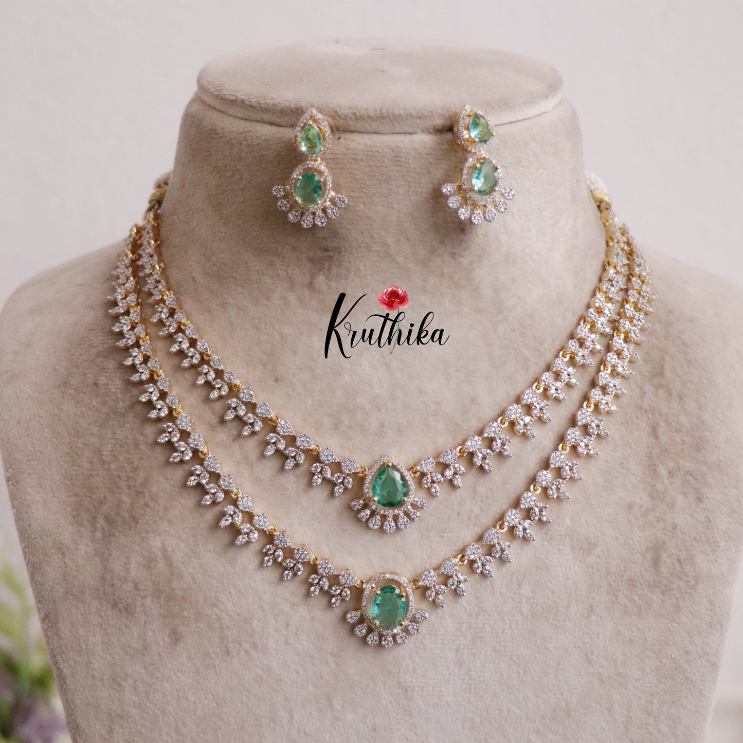 Trendy Sparking Double Layer CZ Necklace Set NC2136 (Available in 4 Colours)