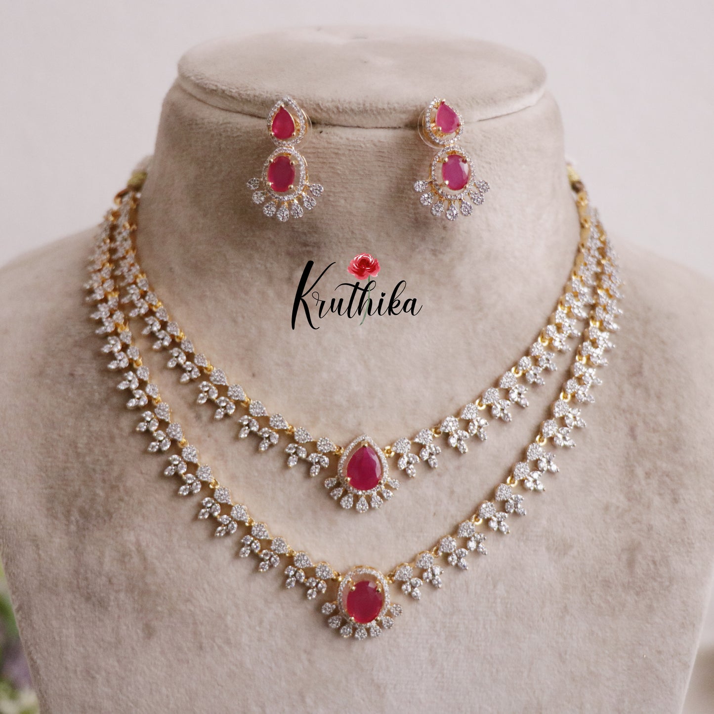Trendy Sparking Double Layer CZ Necklace Set NC2136 (Available in 4 Colours)
