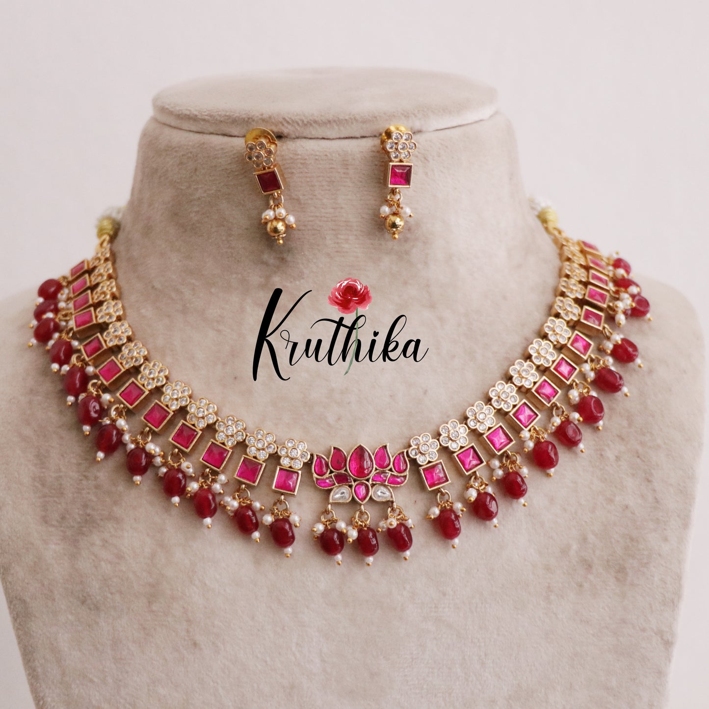 Gorgeous Lotus Design Kundan Jadau Neckalce Set NC2108 (Available in 4 Colours)