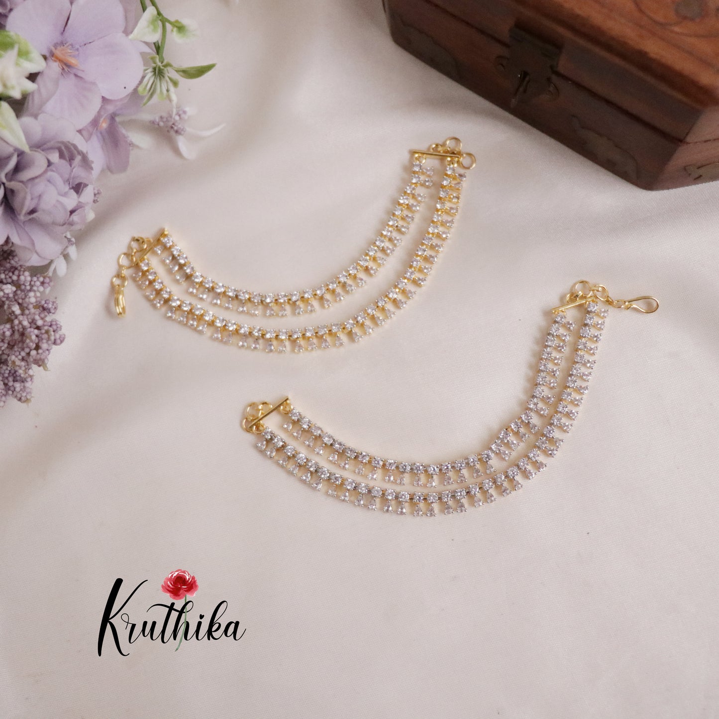 Elegant CZ Sparkle Lustre Drop Earchains EC99