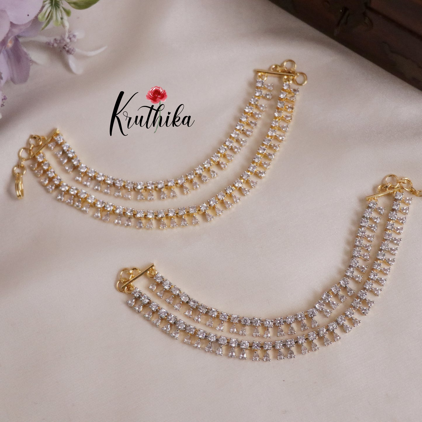Elegant CZ Sparkle Lustre Drop Earchains EC99