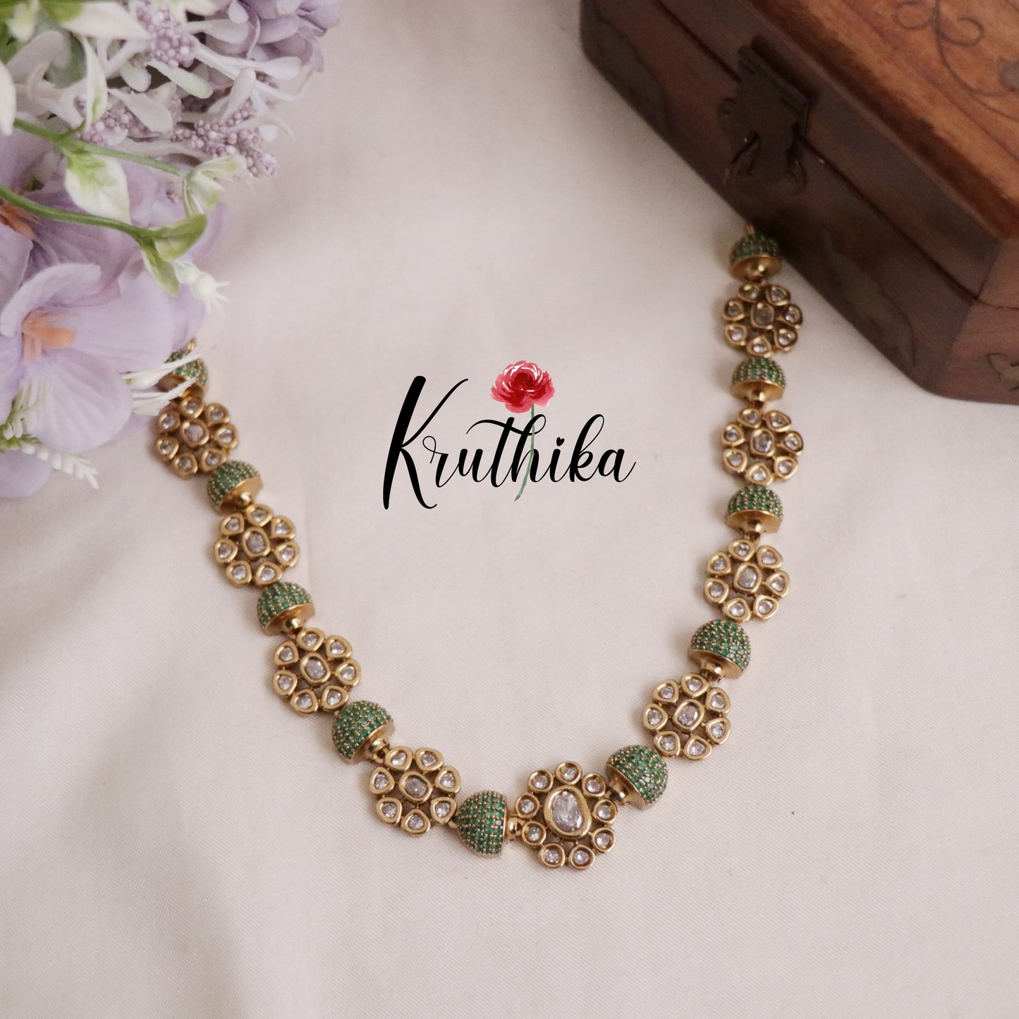 Beautiful Gold Plated Floral Kundan Stone Studded Necklace with Earrings NC2083 (Available in 3 Colours)