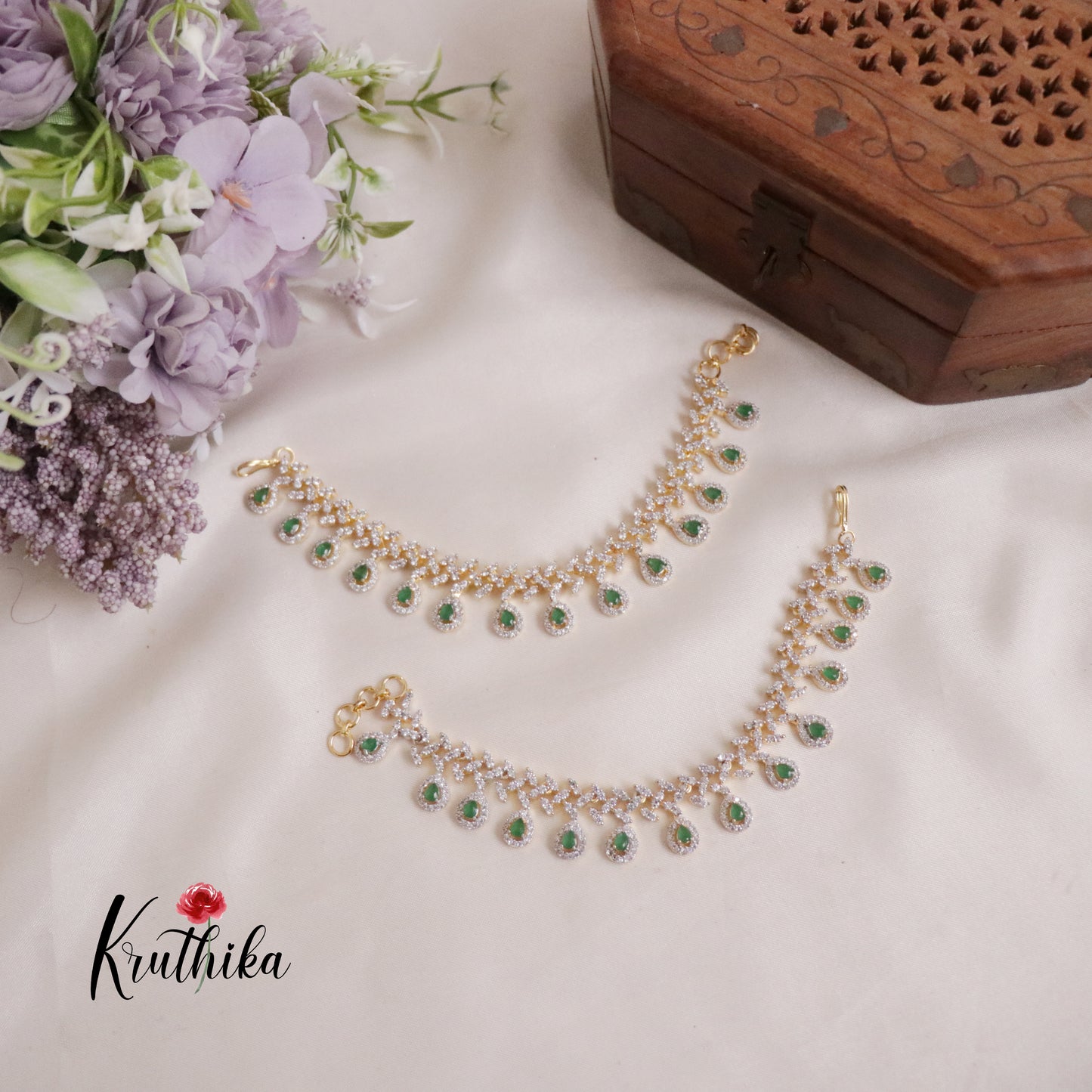 Trendy CZ Sparkling Shine Strings Emerald Drops Earchains EC100