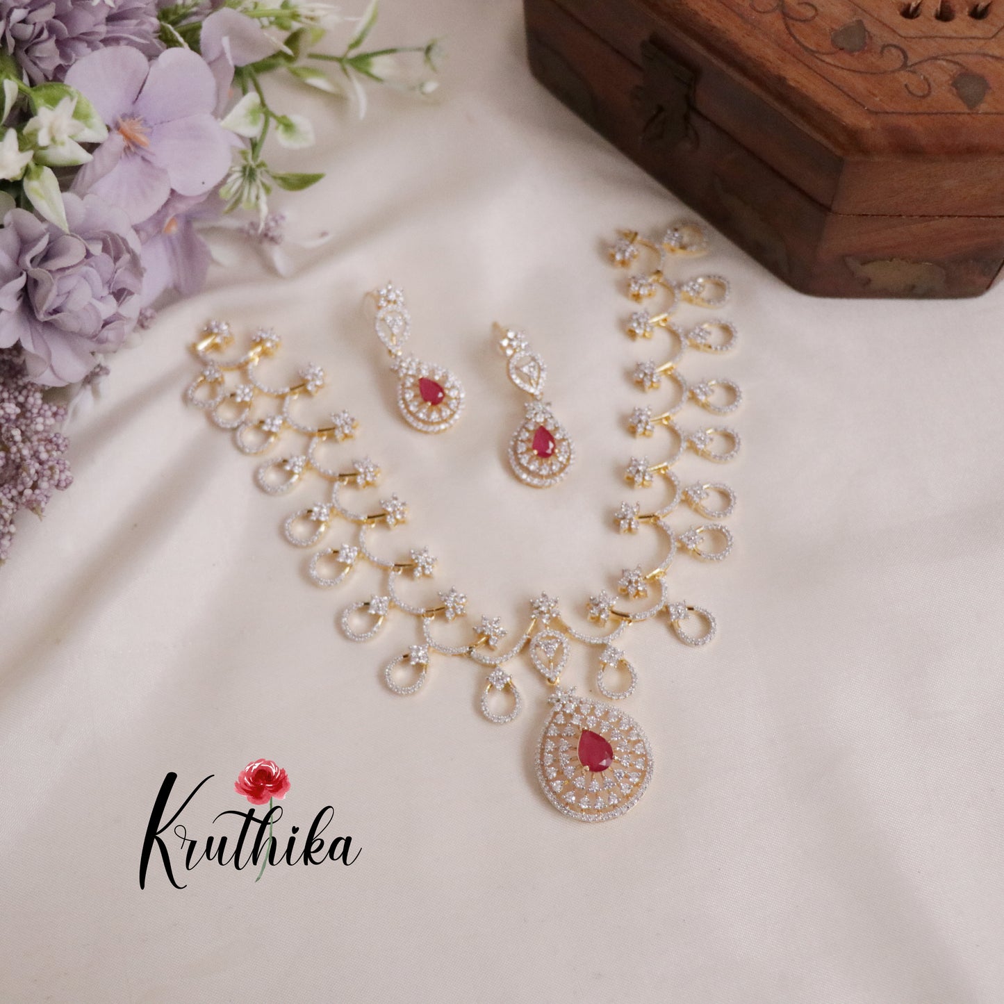 Beautiful Divine Sparkling CZ Necklace Set NC2140 (Available in 2 Colours)