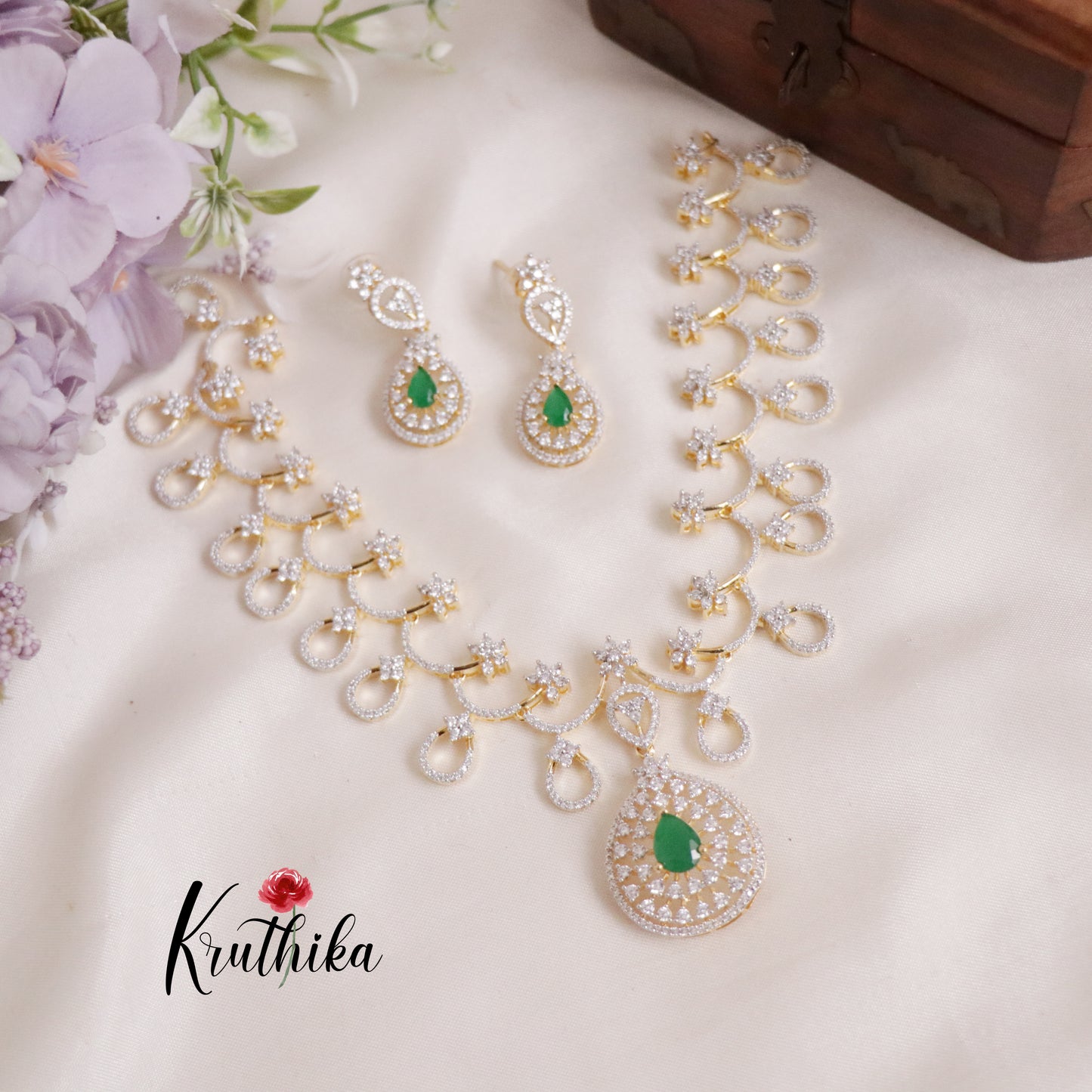 Beautiful Divine Sparkling CZ Necklace Set NC2140 (Available in 2 Colours)