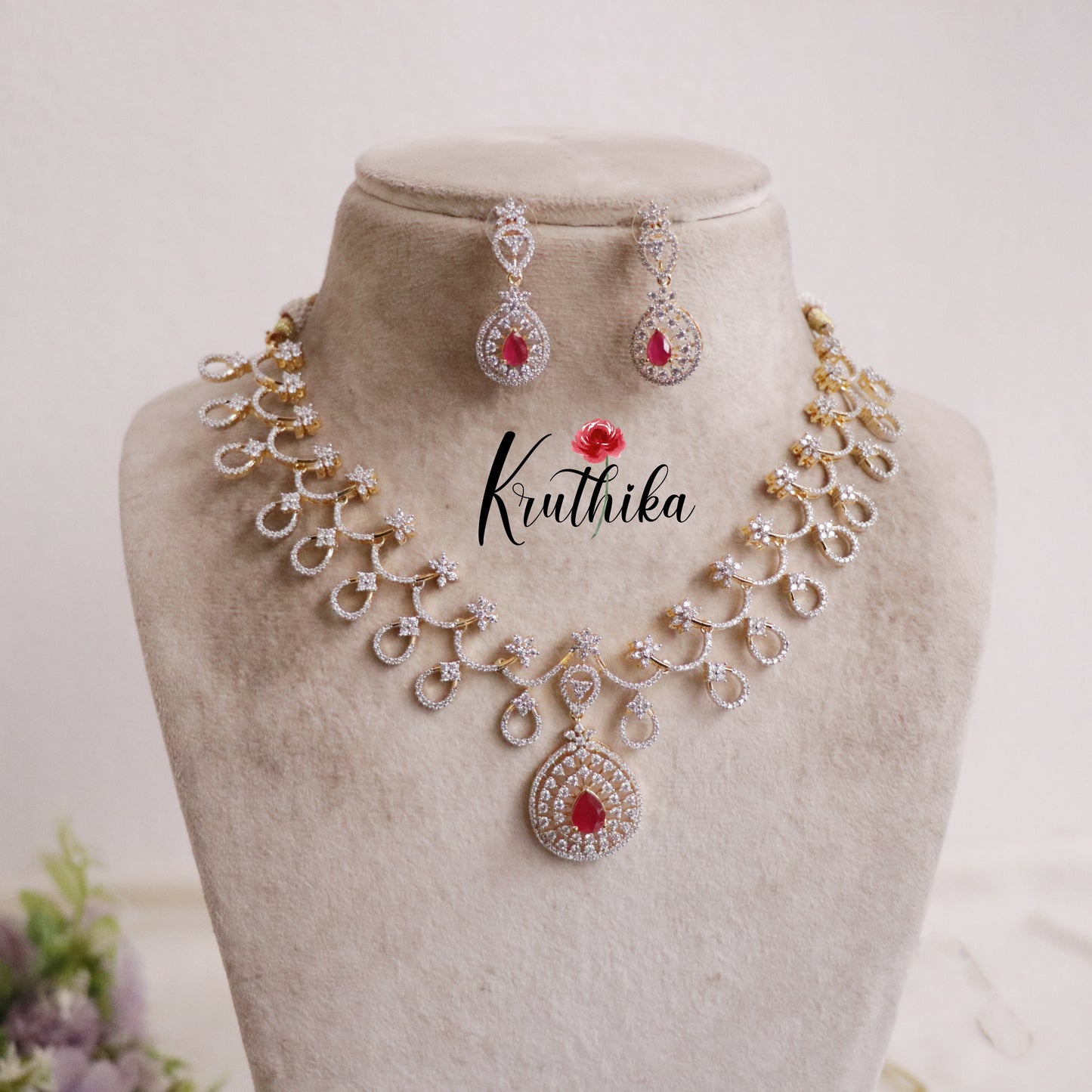 Beautiful Divine Sparkling CZ Necklace Set NC2140 (Available in 2 Colours)