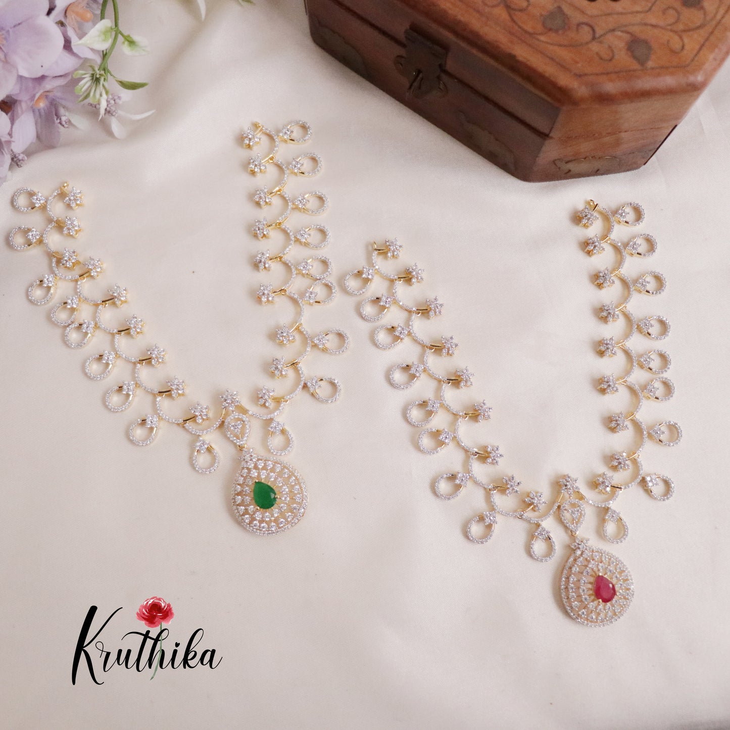 Beautiful Divine Sparkling CZ Necklace Set NC2140 (Available in 2 Colours)