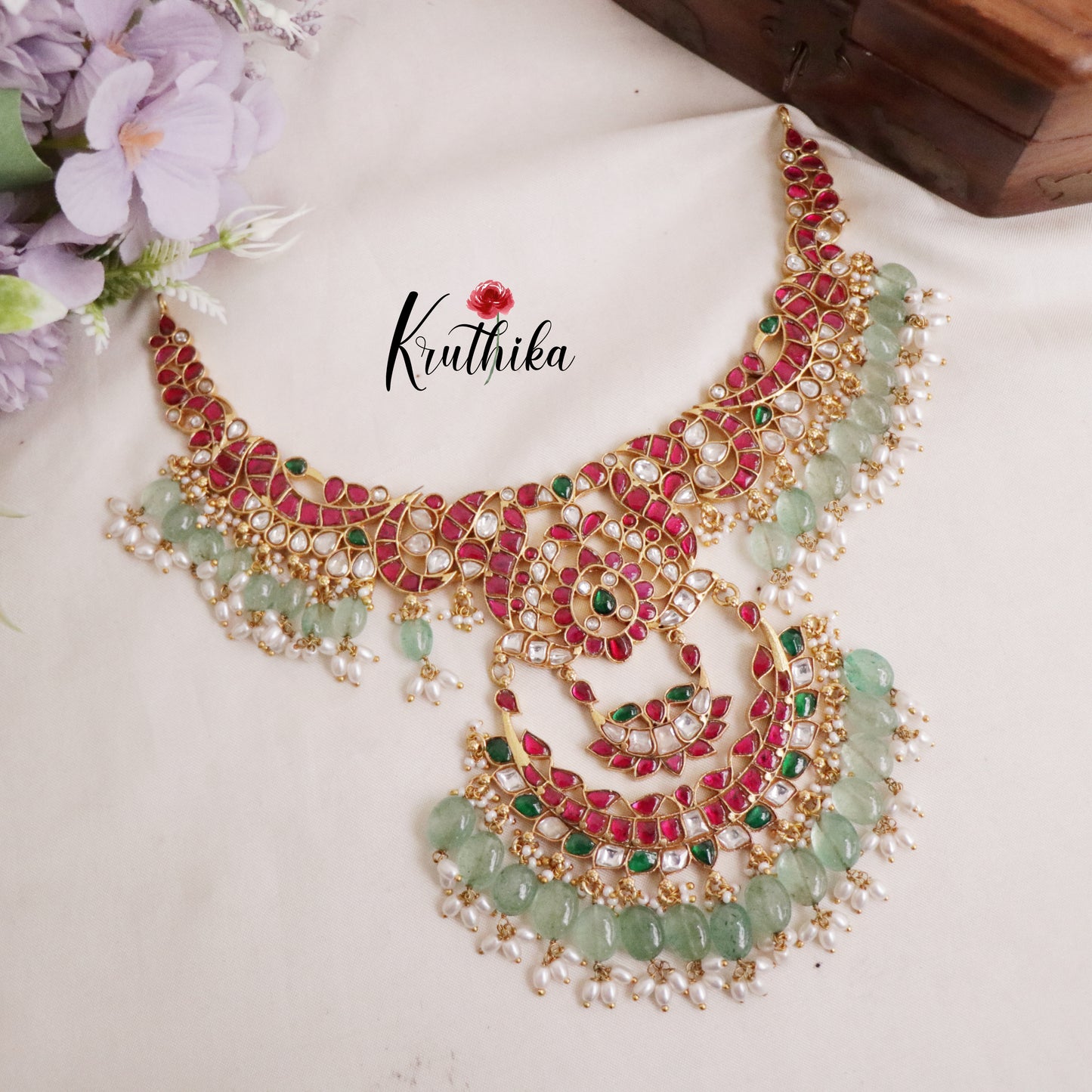Premium Bridal Liora Antique Jadau Guttapusalu Mid Length Haram NC2115