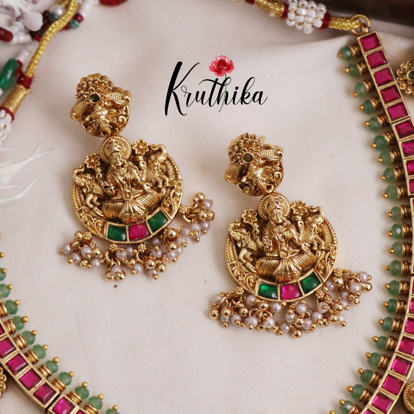 Premium Bridal Antique Jadau Temple Lakshmi Necklace Set NC2087