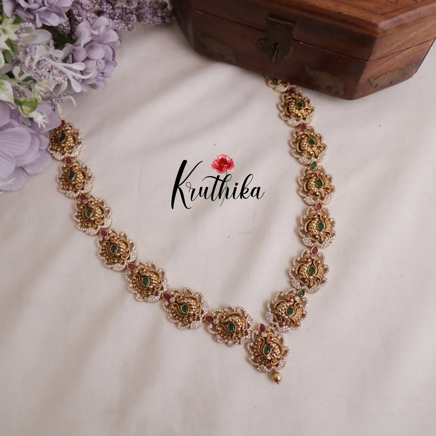 Beautiful Peacock Emerald Ruby Floral Necklace NC2085