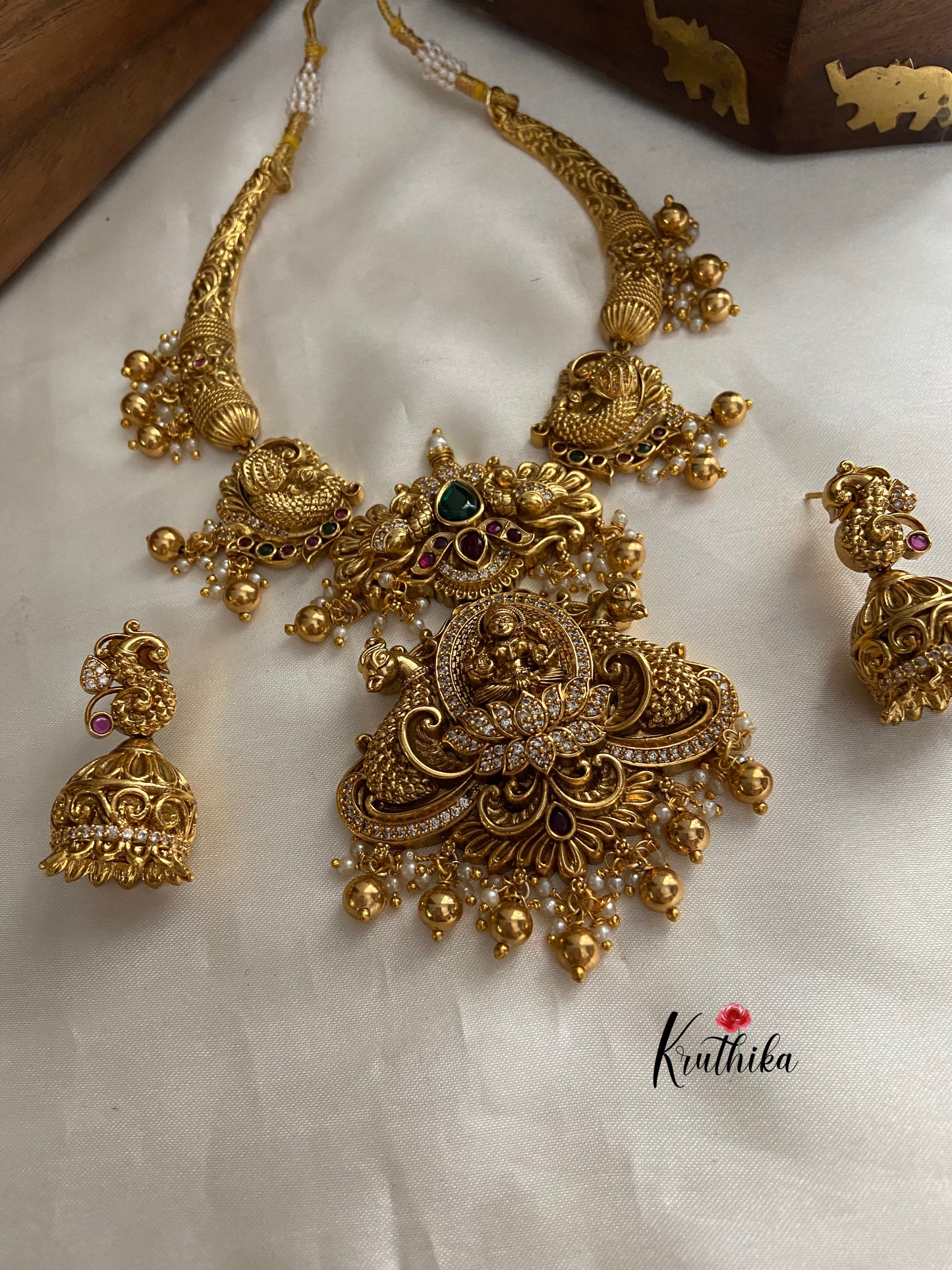 Lakshmi Devi peacock pipe necklace set NC808